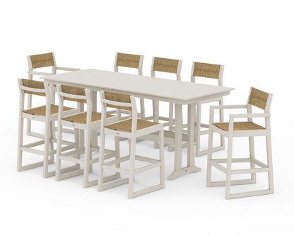 POLYWOOD® EDGE Sling 9-Piece Farmhouse Bar Set with Trestle Legs in Sand / Burlap Sling