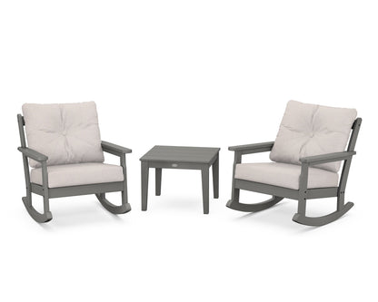 POLYWOOD® Vineyard 3-Piece Deep Seating Rocker Set in Slate Grey / Dune Burlap