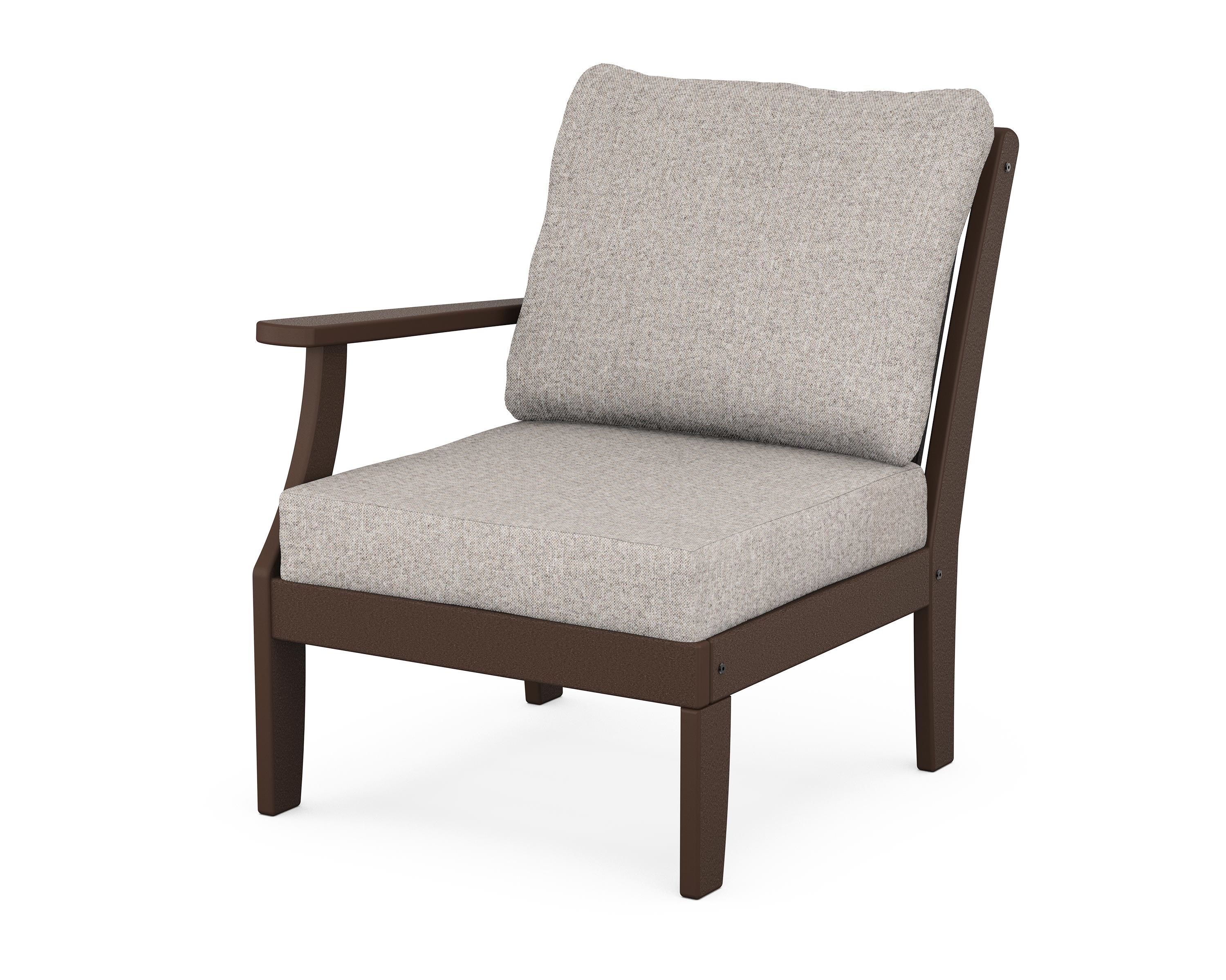 POLYWOOD® Braxton Modular Left Arm Chair in Mahogany / Weathered Tweed