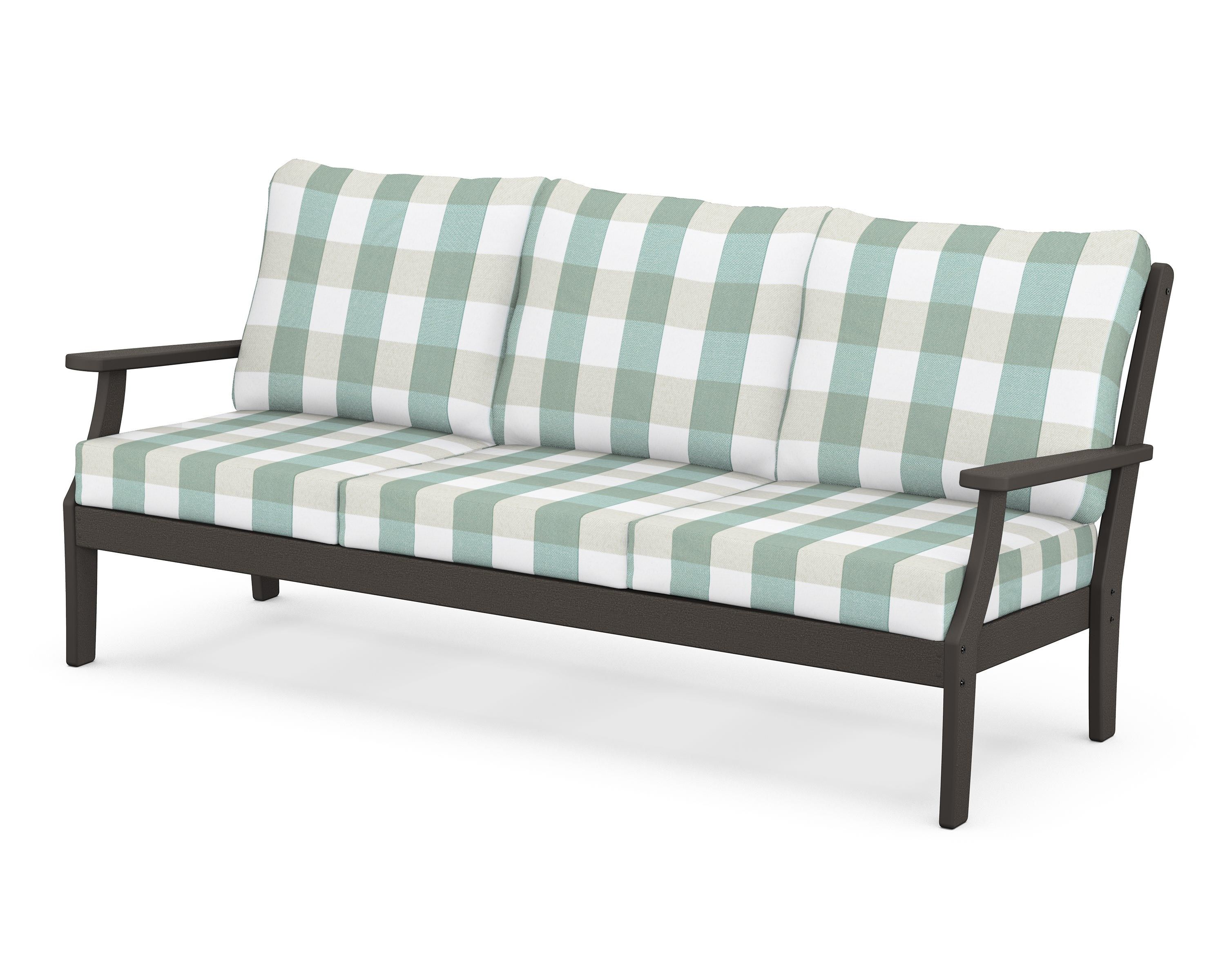 POLYWOOD® Braxton Deep Seating Sofa in Vintage Coffee / Buffalo Plaid Glacier Spa