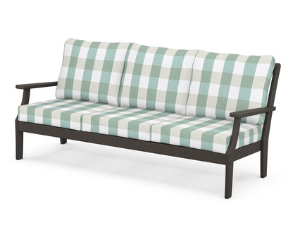 POLYWOOD® Braxton Deep Seating Sofa in Vintage Coffee / Buffalo Plaid Glacier Spa