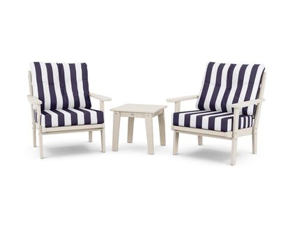 POLYWOOD® Lakeside 3-Piece Deep Seating Chair Set in Sand / Cabana Stripe Navy