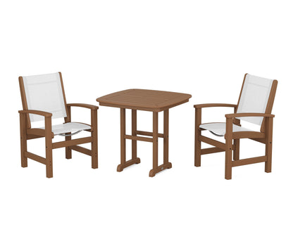 POLYWOOD® Coastal 3-Piece Dining Set in Teak / White Sling