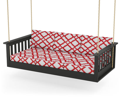 POLYWOOD® Vineyard Daybed Swing in Black / Trellis Crimson