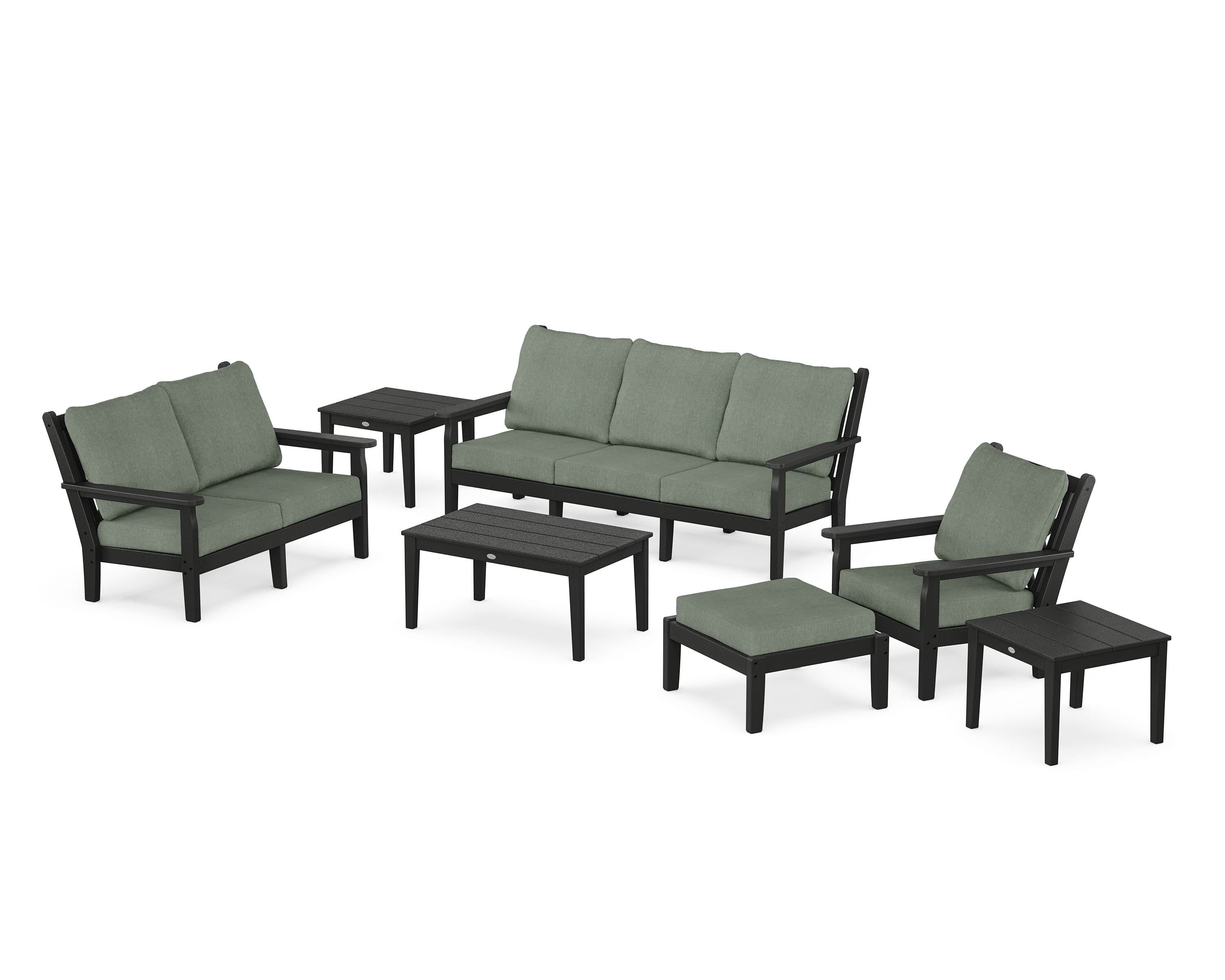POLYWOOD® Chippendale 7-Piece Deep Seating Set in Black / Cast Sage