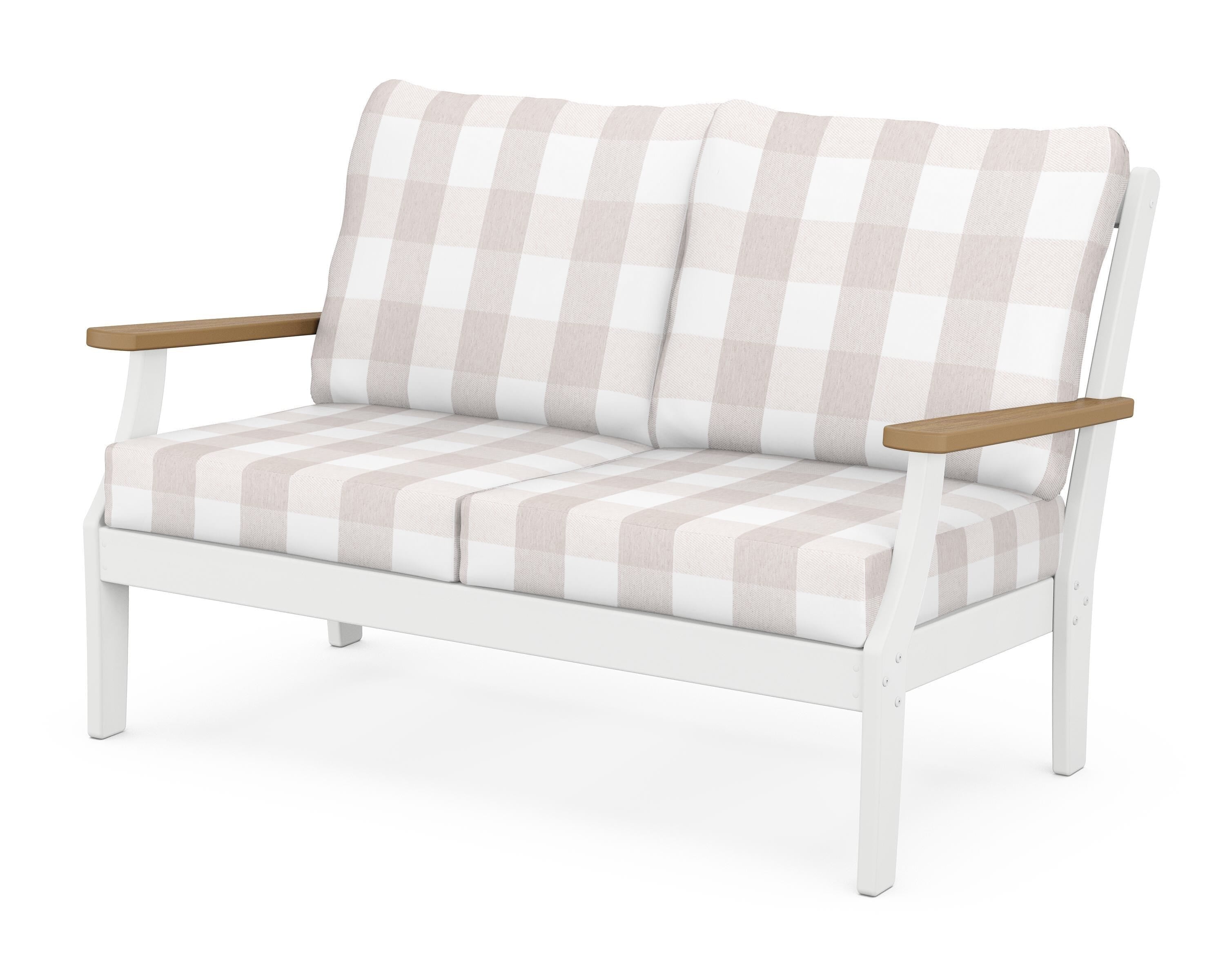 POLYWOOD® Braxton Deep Seating Loveseat in White / Natural / Buffalo Plaid Dune Burlap
