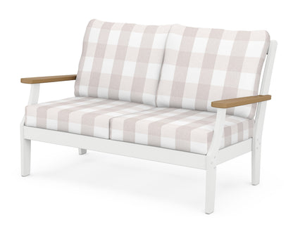 POLYWOOD® Braxton Deep Seating Loveseat in White / Natural / Buffalo Plaid Dune Burlap