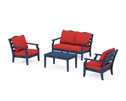 Draper James™ by  POLYWOOD® Savannah 4-Piece Deep Seating Set with Loveseat in Navy / Crimson Linen