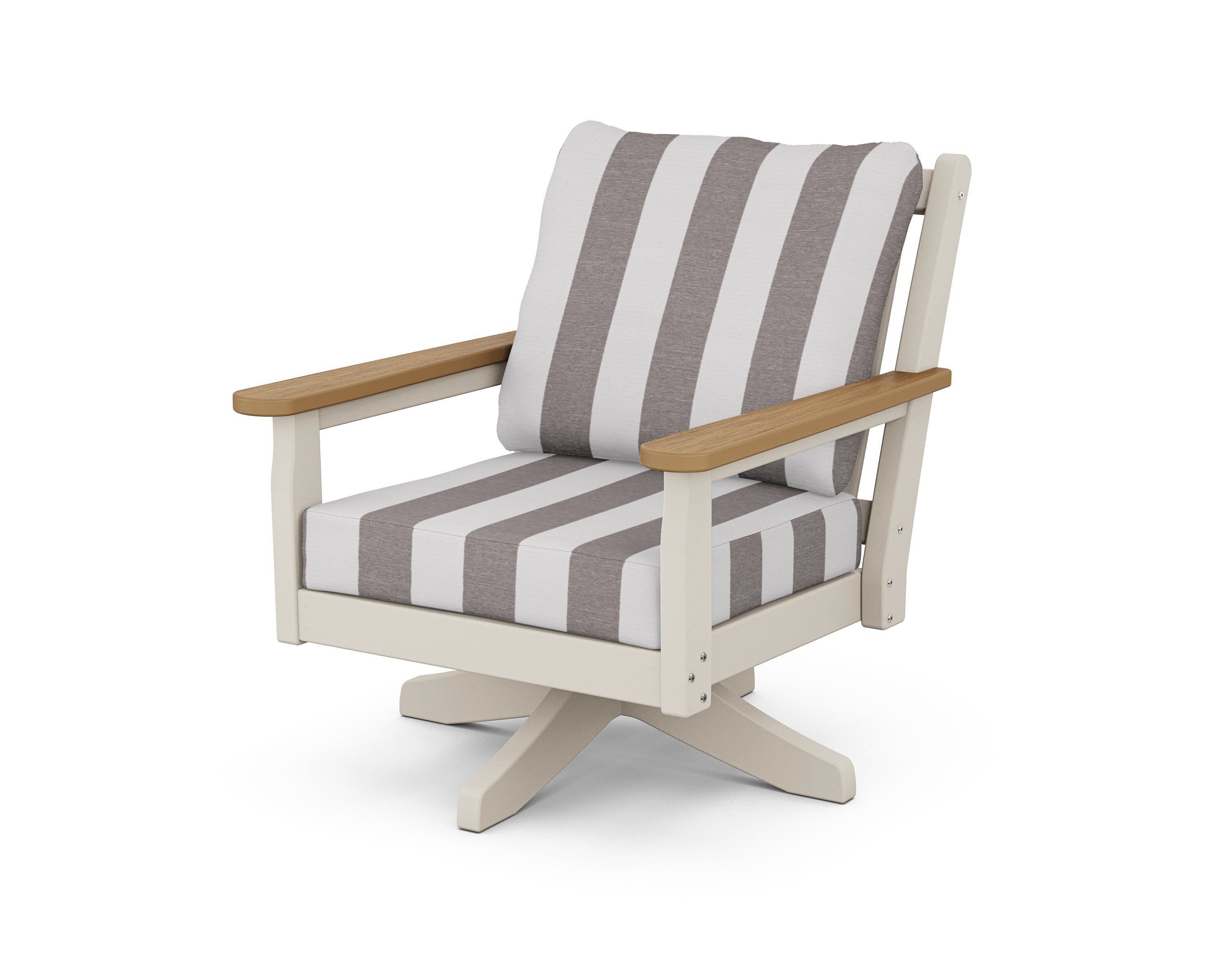 POLYWOOD® Chippendale Deep Seating Swivel Chair in Sand / Natural / Cabana Stripe Grey Mist