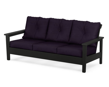 POLYWOOD® Prescott Deep Seating Sofa in Black / Navy Linen