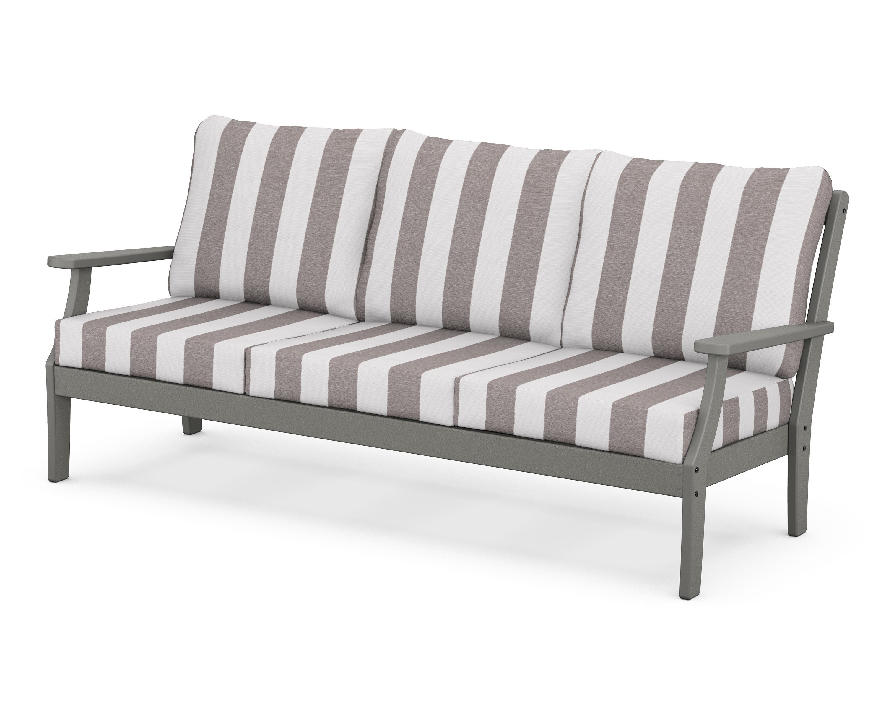 POLYWOOD® Braxton Deep Seating Sofa in Slate Grey / Cabana Stripe Grey Mist