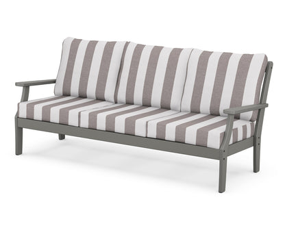 POLYWOOD® Braxton Deep Seating Sofa in Slate Grey / Cabana Stripe Grey Mist