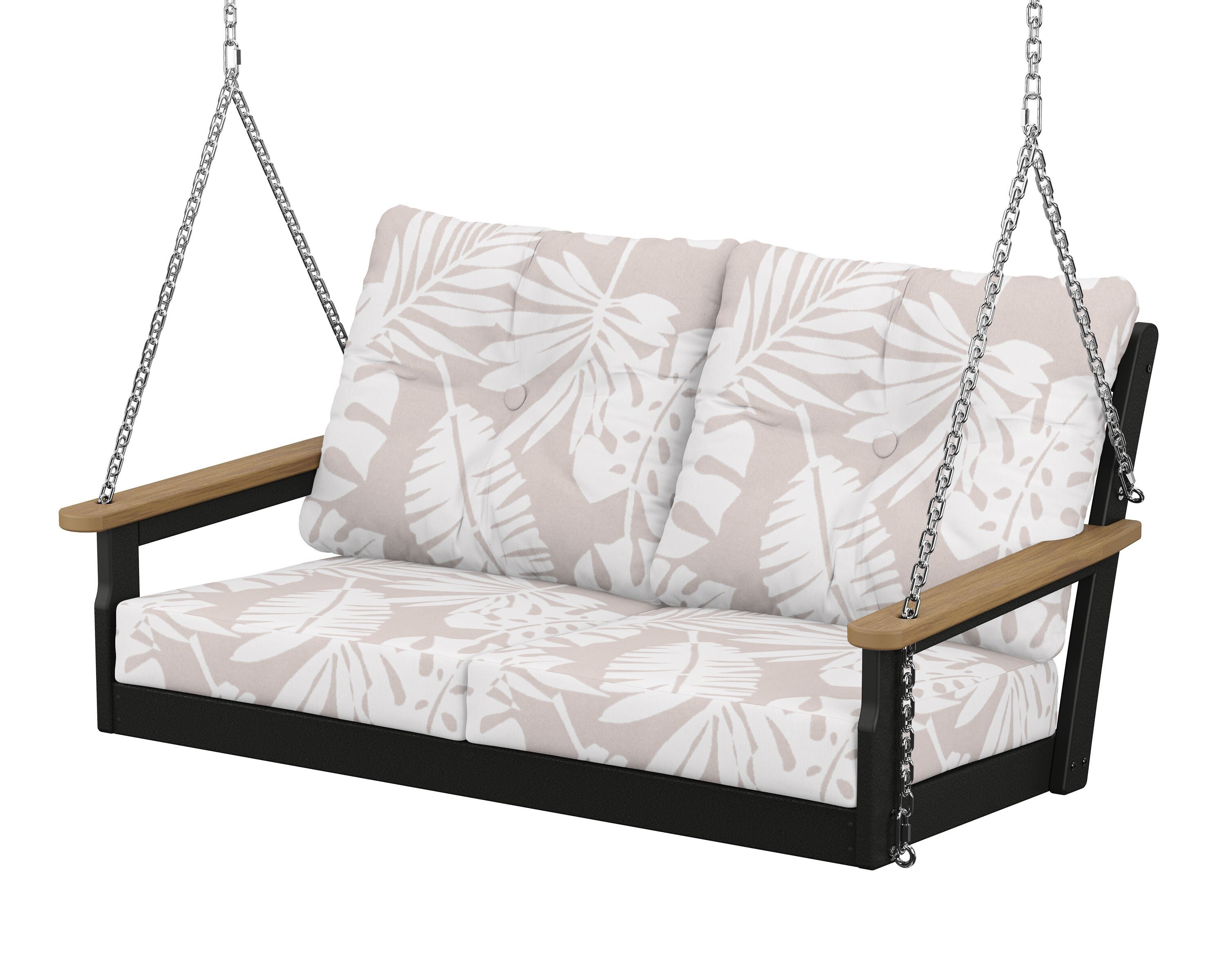 POLYWOOD® Vineyard Deep Seating Swing in Black / Natural / Leaf Dune Burlap