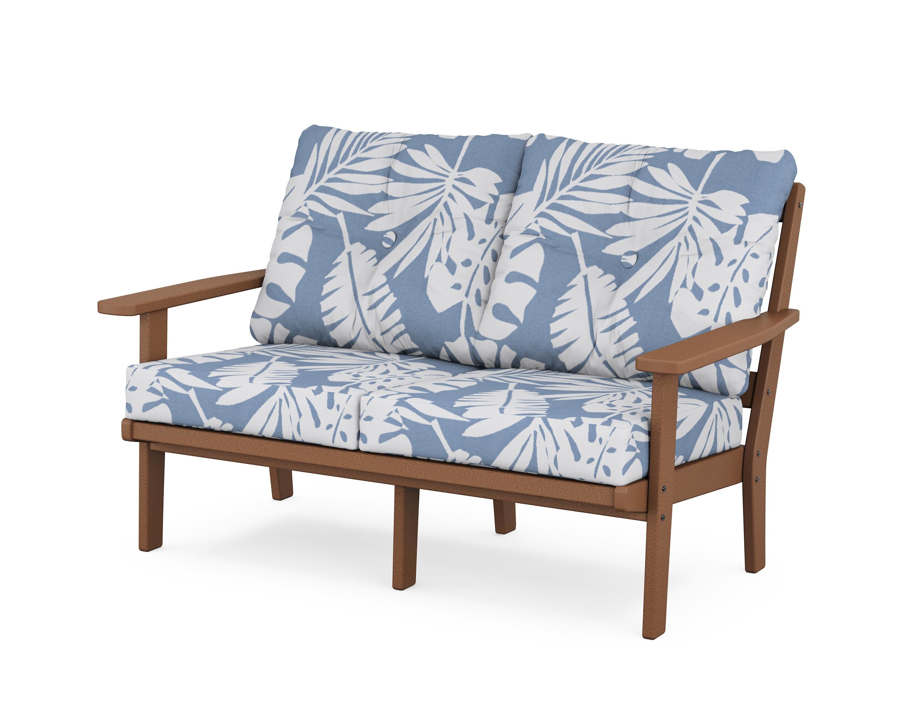 POLYWOOD® Oxford Deep Seating Loveseat in Teak / Leaf Sky Blue
