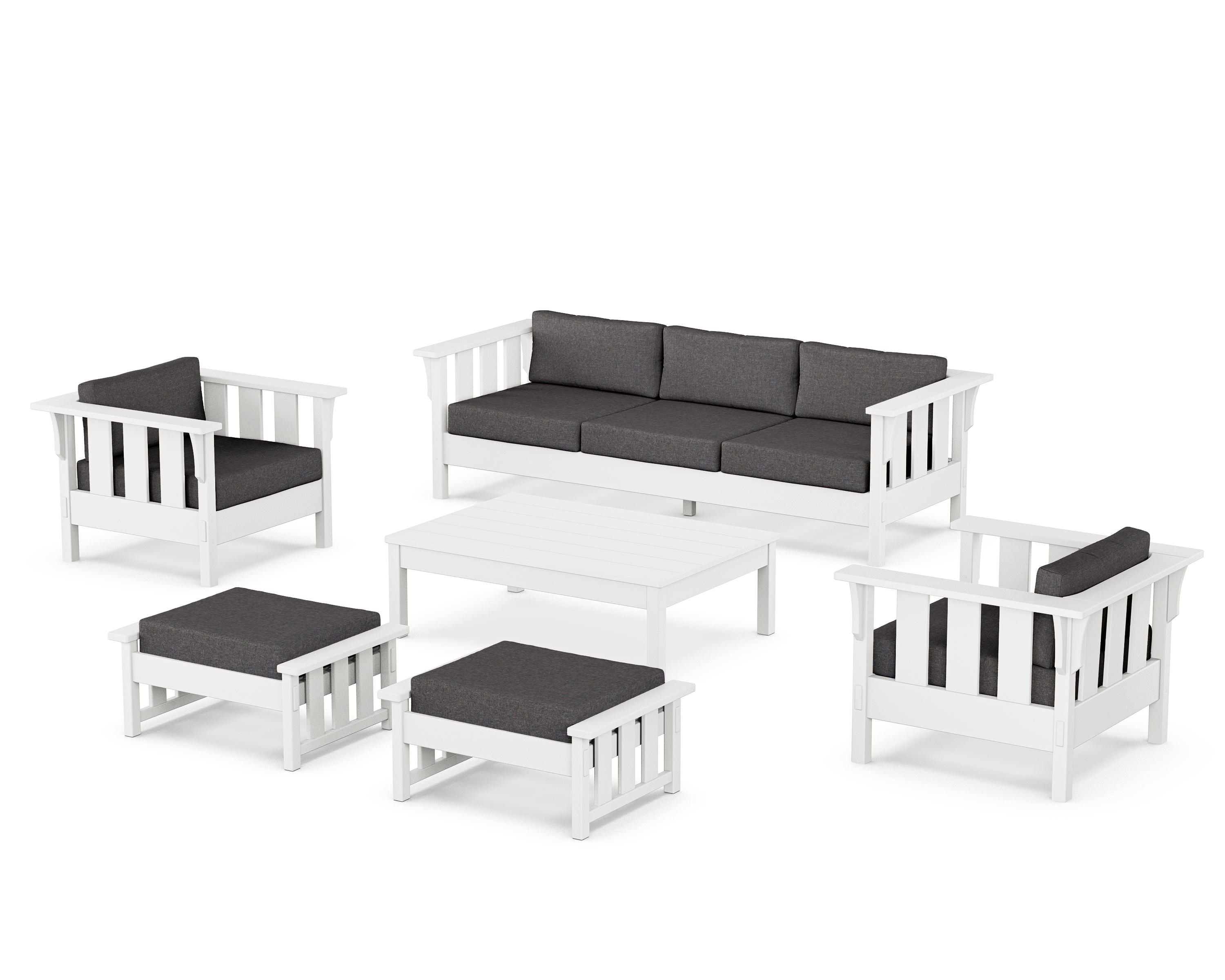 Martha Stewart by POLYWOOD® Acadia 6-Piece Lounge Sofa Set in White / Ash Charcoal