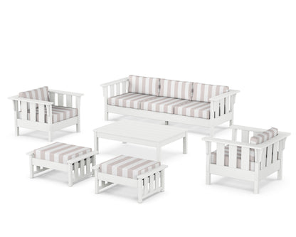 Martha Stewart by POLYWOOD® Acadia 6-Piece Lounge Sofa Set in White / Cabana Stripe Dune Burlap