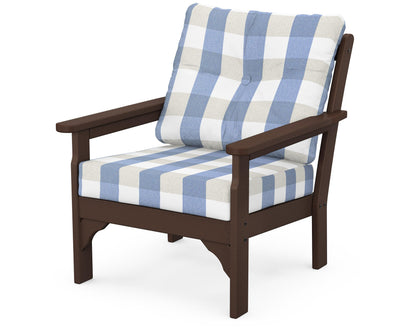 POLYWOOD® Vineyard Deep Seating Chair in Mahogany / Buffalo Plaid Sky Blue