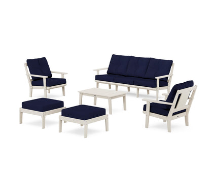 POLYWOOD® Prairie 6-Piece Lounge Sofa Set in Sand / Navy