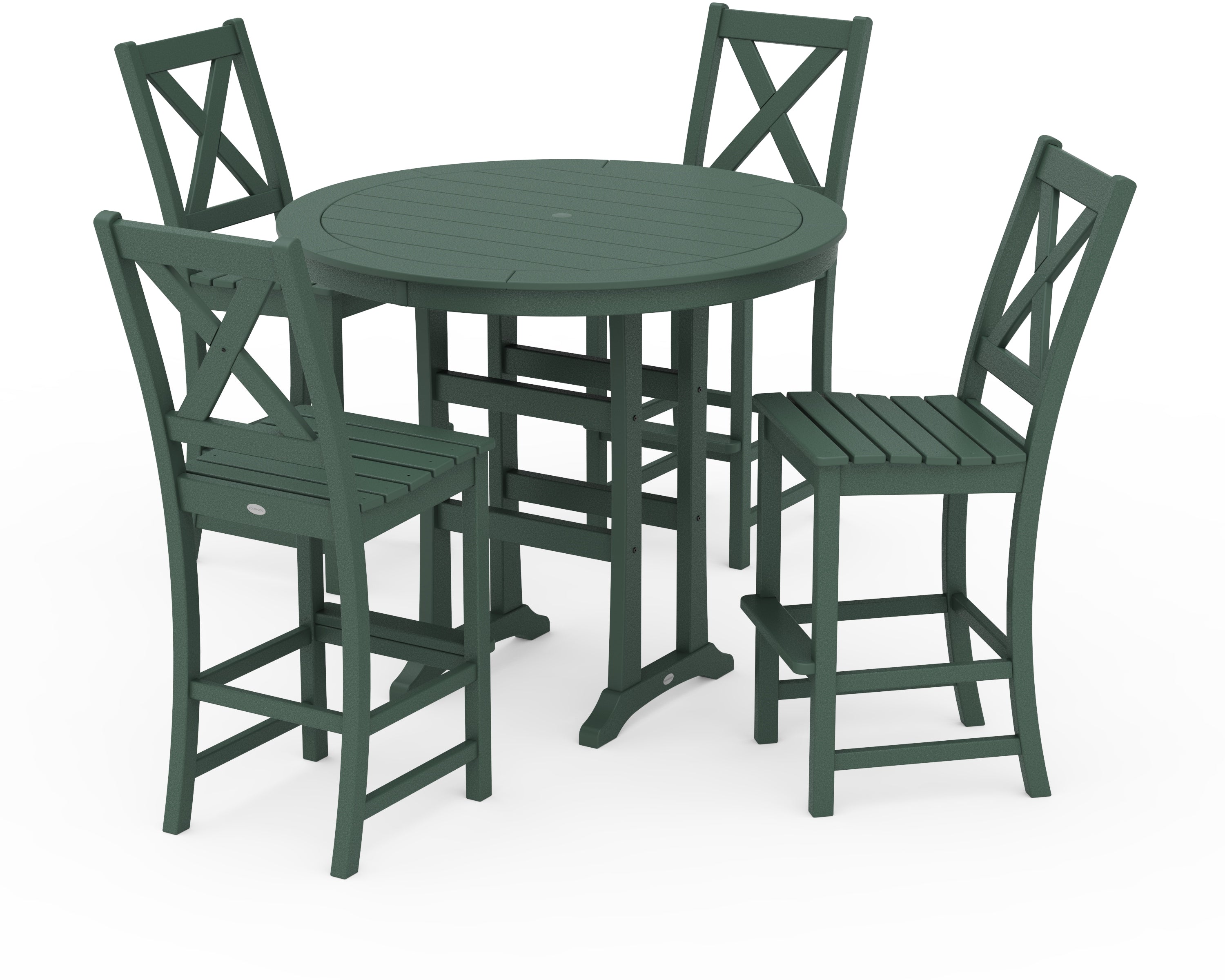 POLYWOOD® Braxton 5-Piece Nautical Trestle Arm Chair Bar Set in Green