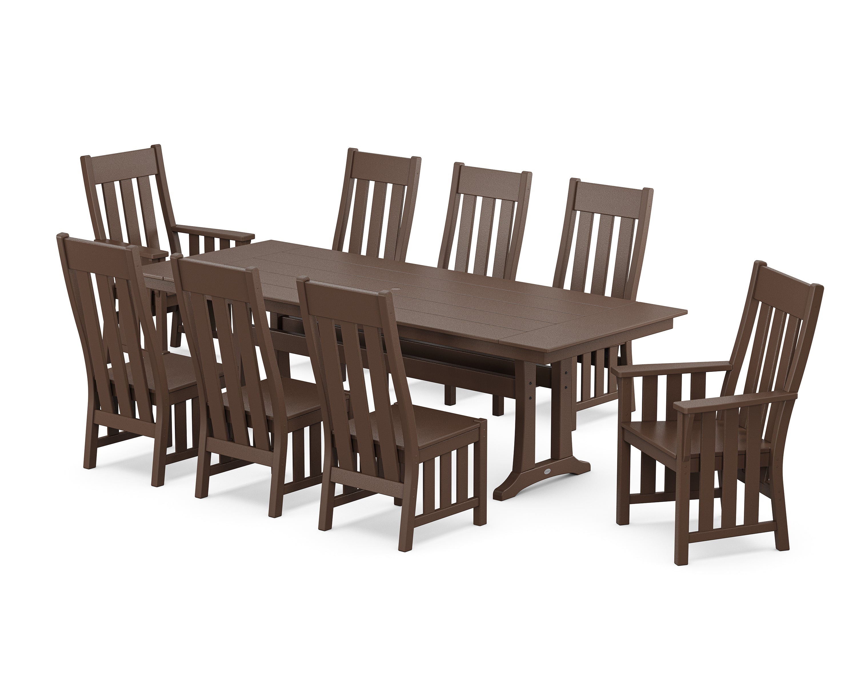 Martha Stewart by POLYWOOD® Acadia 9-Piece Farmhouse Dining Set with Trestle Legs in Mahogany
