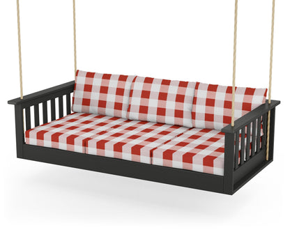 POLYWOOD® Vineyard Daybed Swing in Black / Buffalo Plaid Crimson