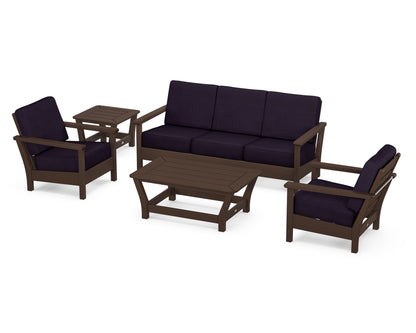 POLYWOOD® Harbour 5-Piece Deep Seating Set in Mahogany / Navy Linen