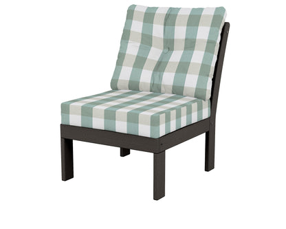 POLYWOOD® Vineyard Modular Armless Chair in Vintage Coffee / Buffalo Plaid Glacier Spa