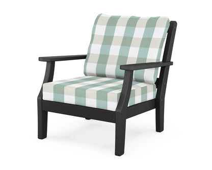 Martha Stewart by POLYWOOD® Chinoiserie Deep Seating Chair in Black / Buffalo Plaid Glacier Spa
