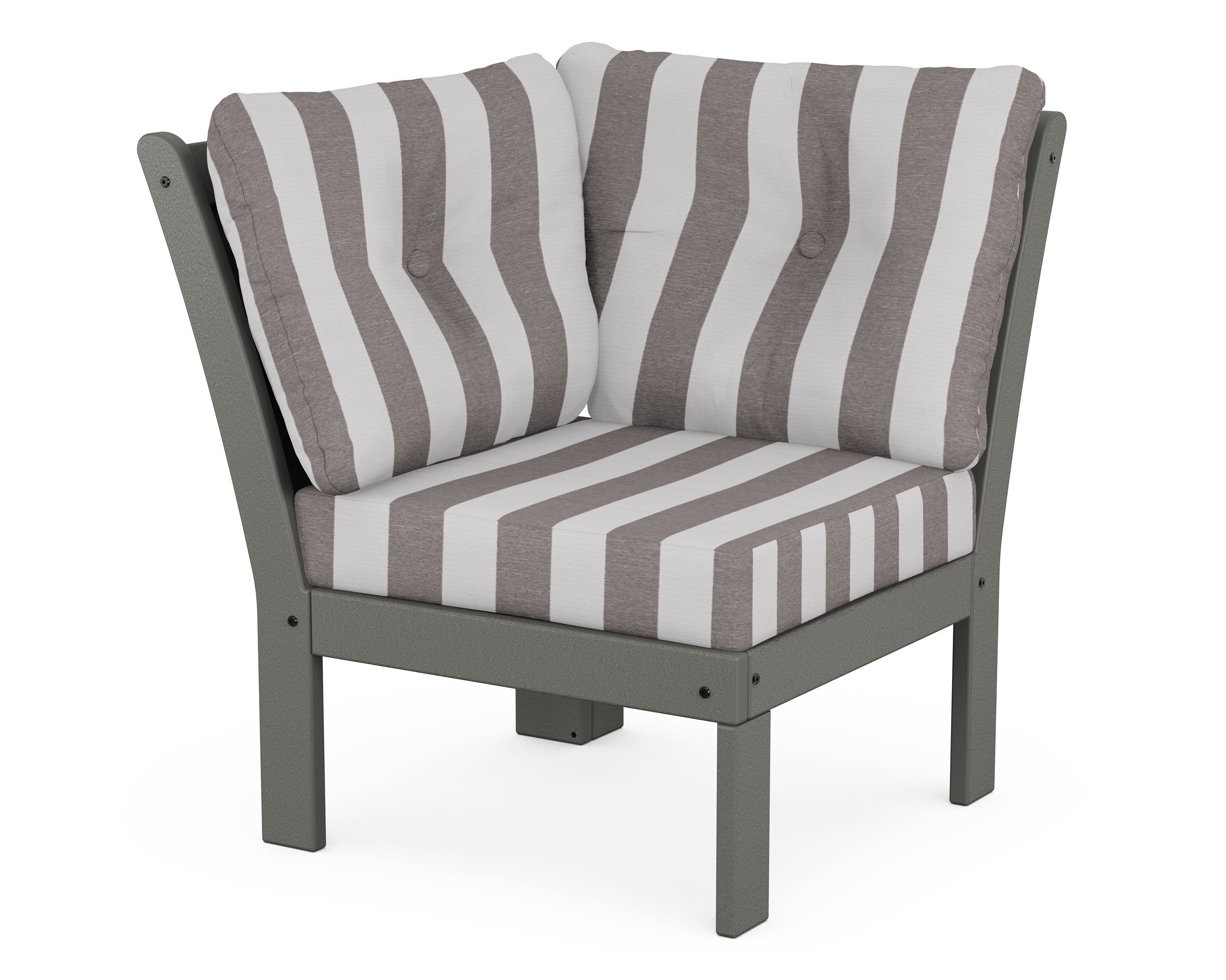 POLYWOOD® Vineyard Modular Corner Chair in Slate Grey / Cabana Stripe Grey Mist