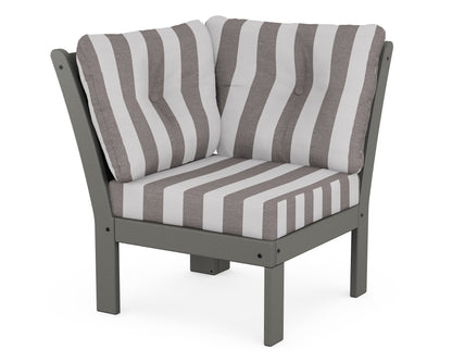 POLYWOOD® Vineyard Modular Corner Chair in Slate Grey / Cabana Stripe Grey Mist