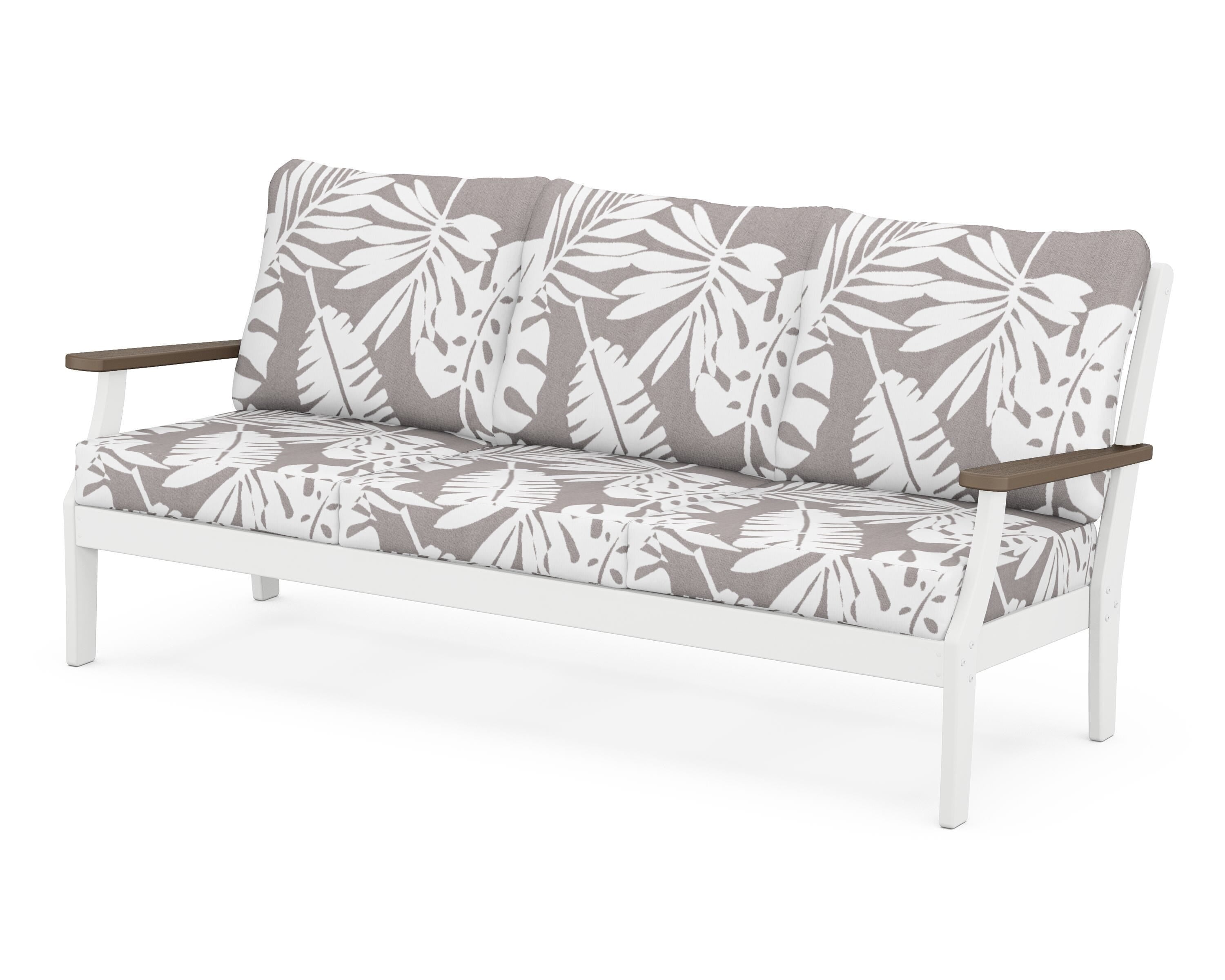 POLYWOOD® Braxton Deep Seating Sofa in White / Kona / Leaf Grey Mist