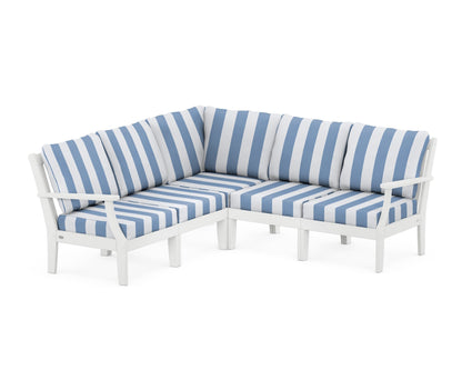 POLYWOOD® Braxton Modular 5-Piece Deep Seating Set in White / Cabana Stripe Sky Blue