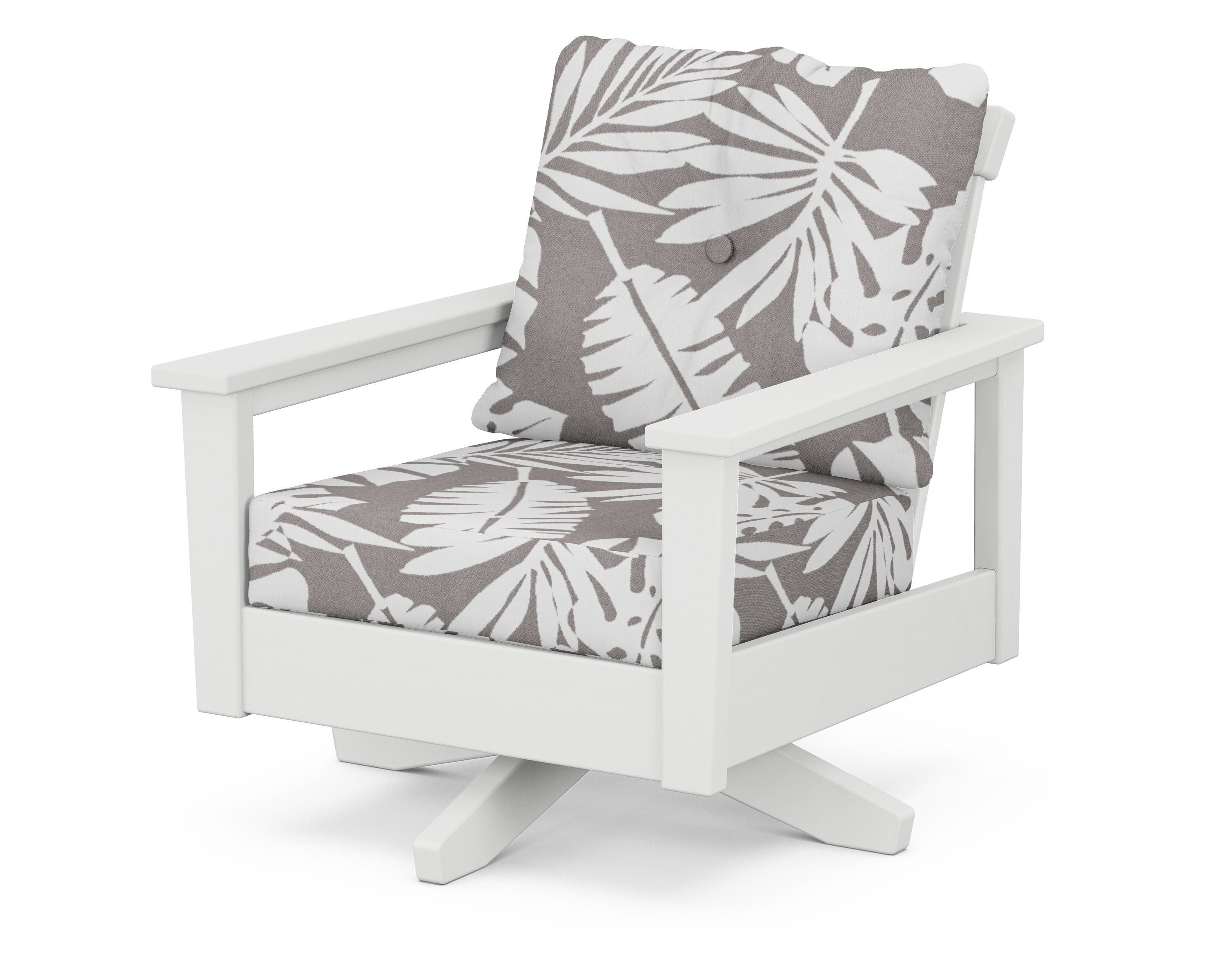 POLYWOOD® Prescott Deep Seating Swivel Chair in White / Leaf Grey Mist