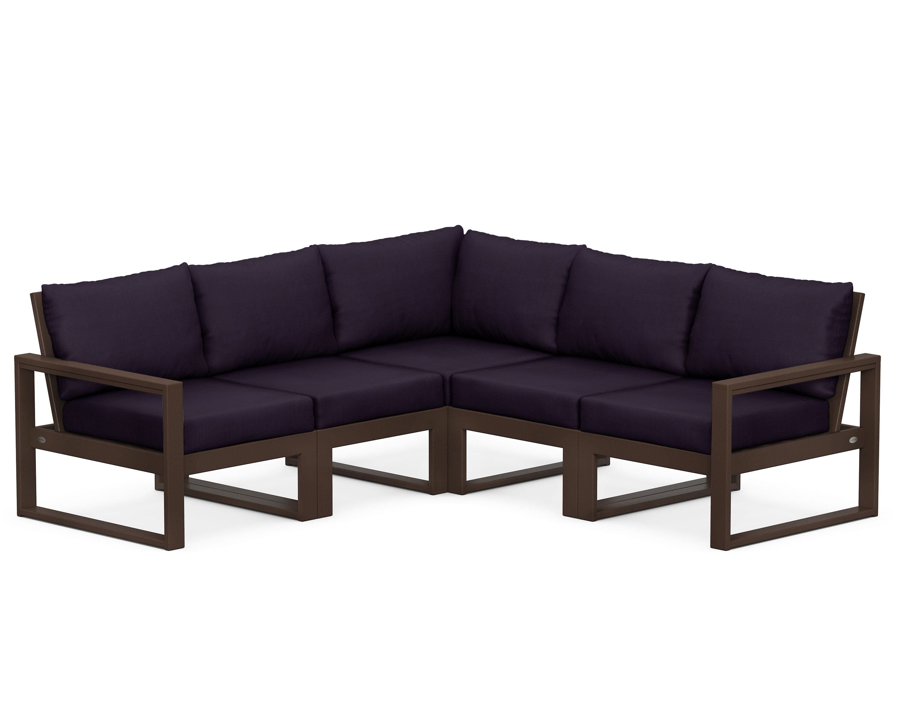POLYWOOD® EDGE 5-Piece Modular Deep Seating Set in Mahogany / Navy Linen