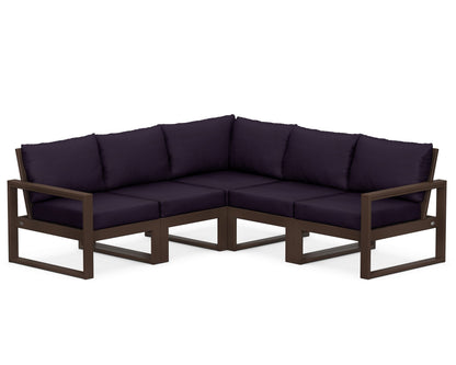 POLYWOOD® EDGE 5-Piece Modular Deep Seating Set in Mahogany / Navy Linen