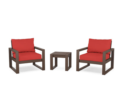 POLYWOOD® EDGE Sectional 3-Piece Deep Seating Set in Mahogany / Crimson Linen