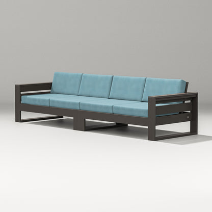 PW Designer Series Latitude Straight Sectional in Vintage Coffee / Lattice Sky Blue