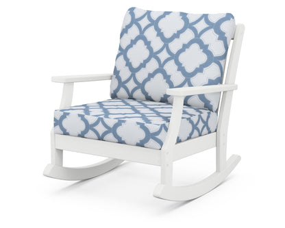 POLYWOOD® Braxton Deep Seating Rocking Chair in White / Trellis Sky Blue