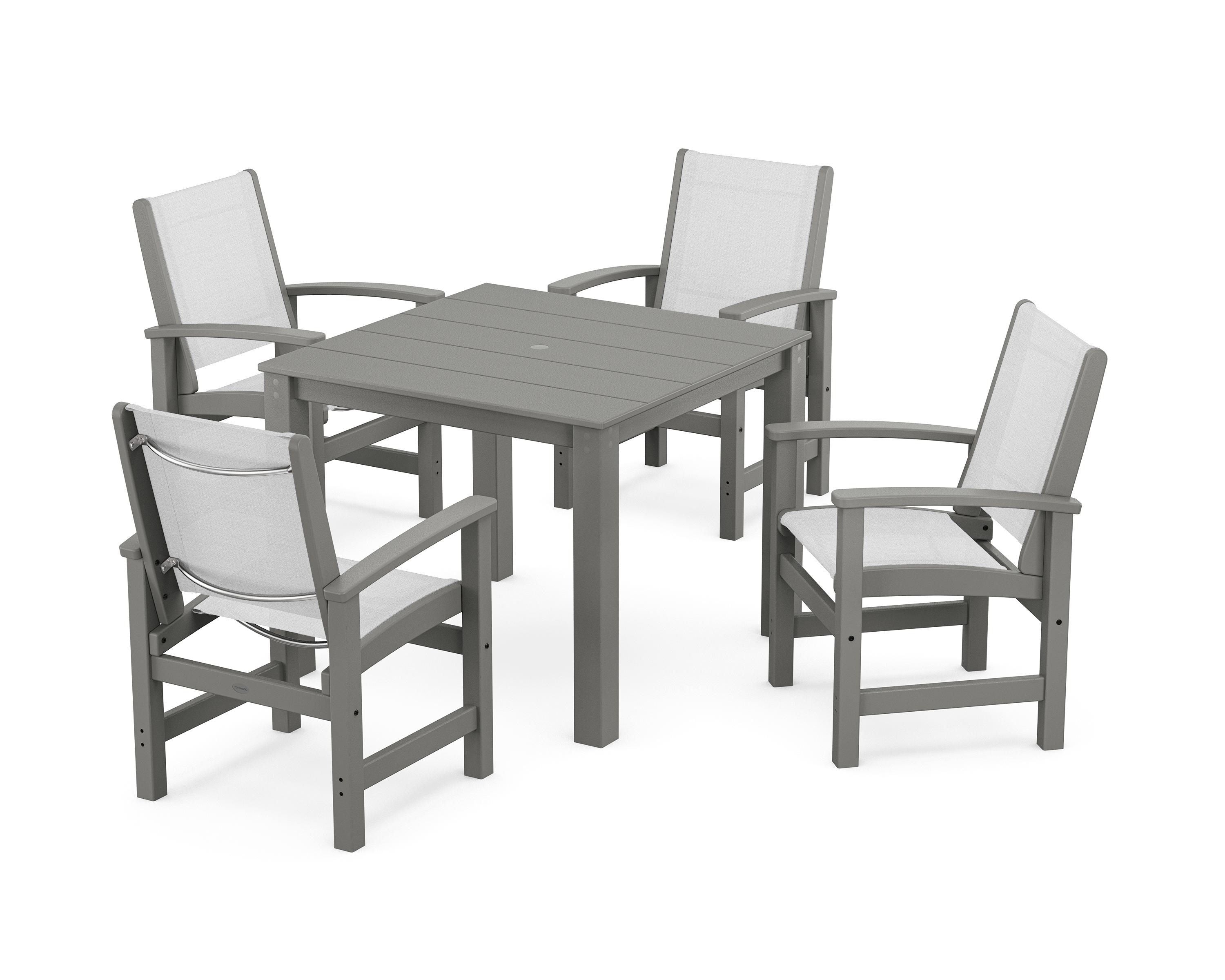 POLYWOOD® Coastal 5-Piece Parsons Dining Set in Slate Grey / White Sling