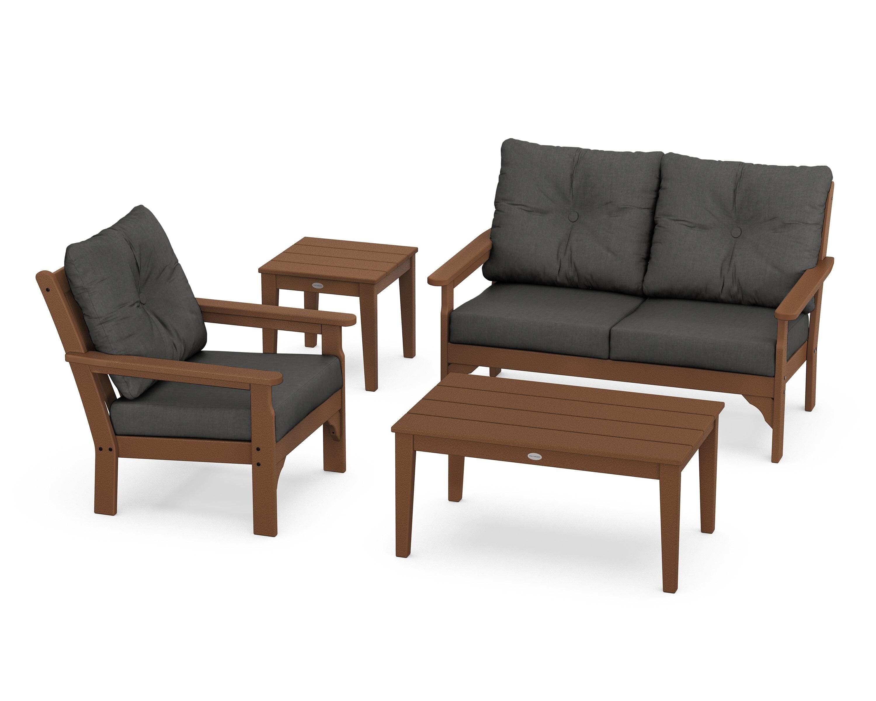 POLYWOOD® Vineyard 4-Piece Deep Seating Set in Teak / Spectrum Carbon