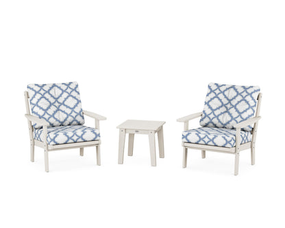 POLYWOOD® Prairie 3-Piece Deep Seating Set in Sand / Trellis Sky Blue