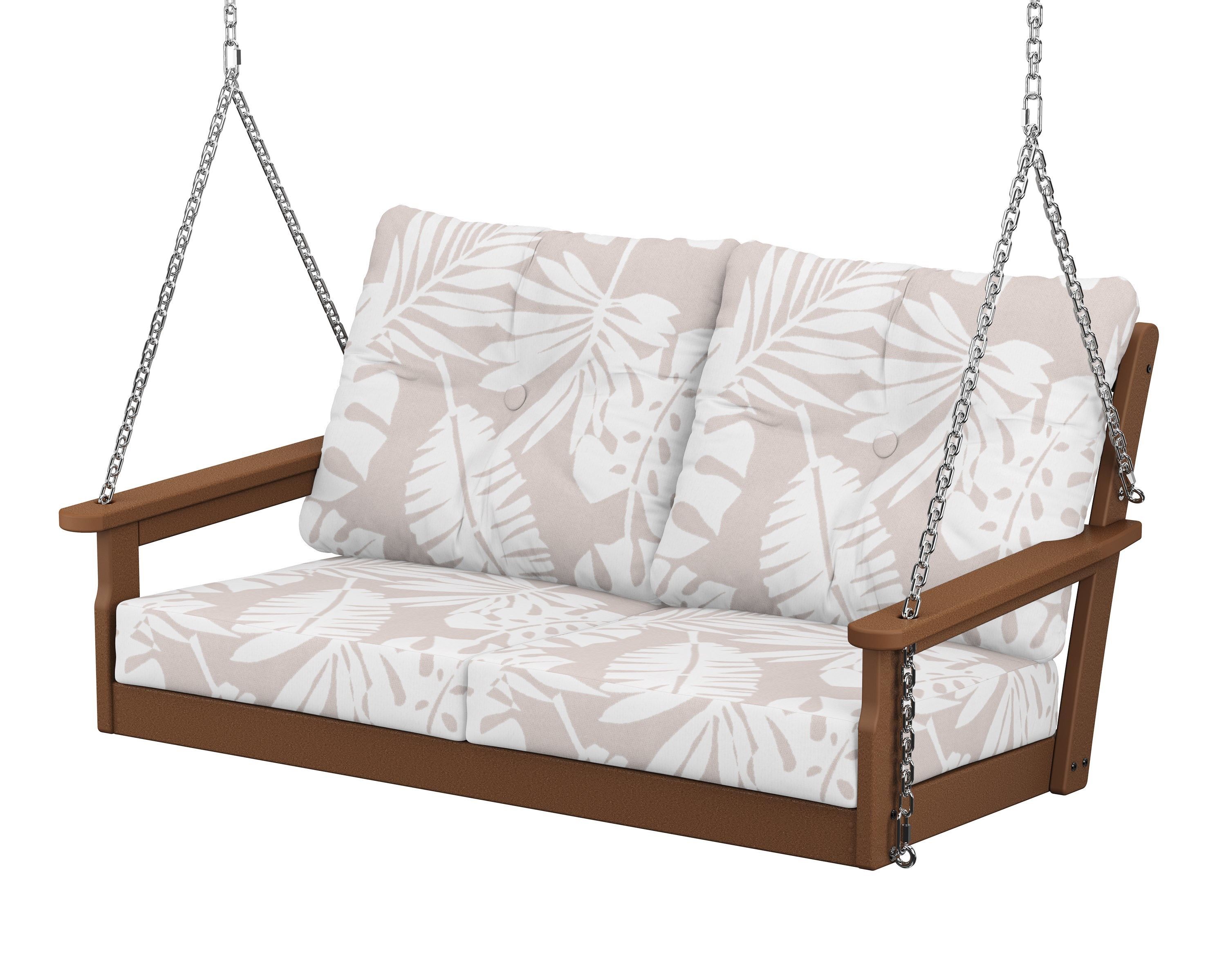 POLYWOOD® Vineyard Deep Seating Swing in Teak / Leaf Dune Burlap