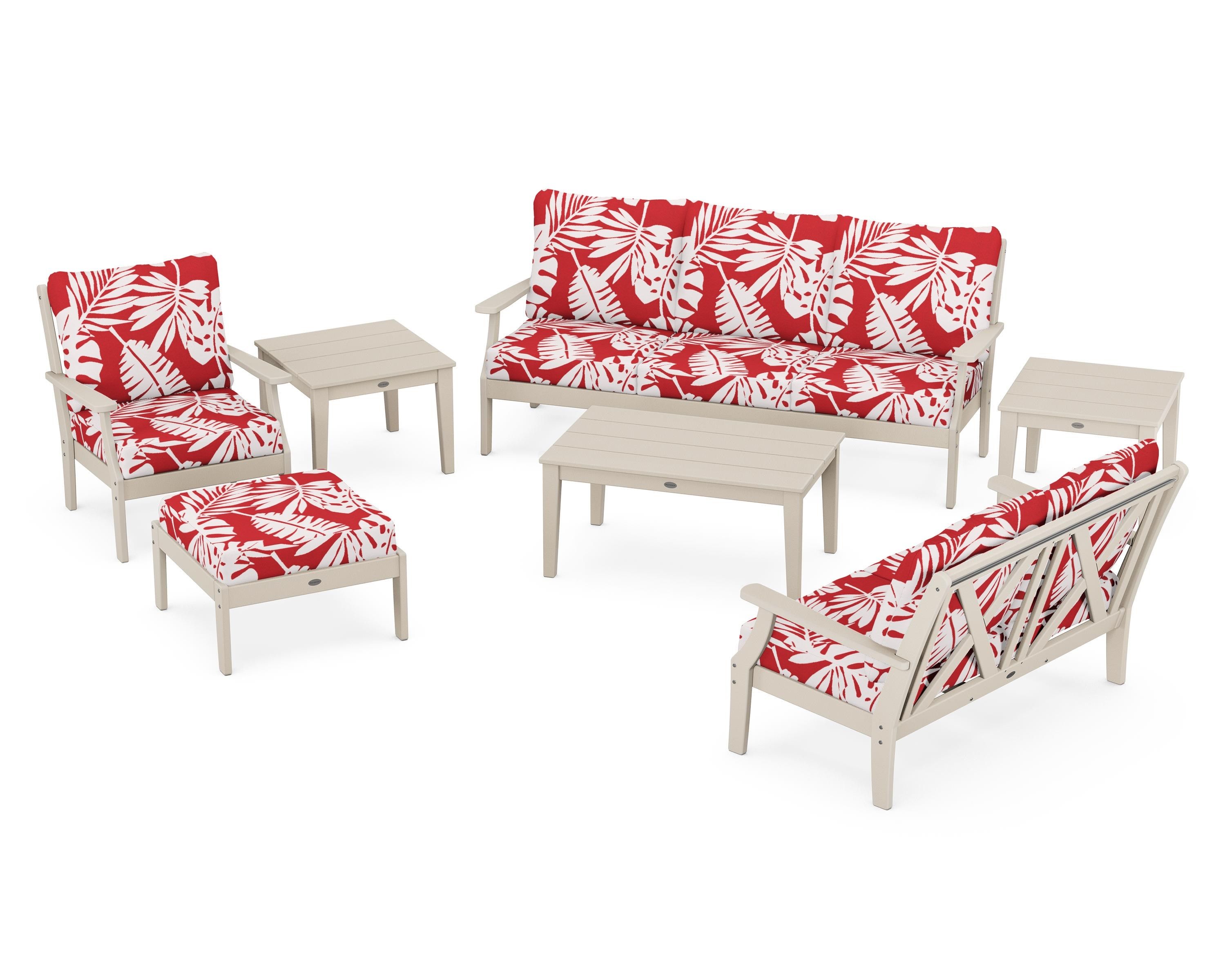 POLYWOOD® Braxton 7-Piece Deep Seating Set in Sand / Leaf Crimson