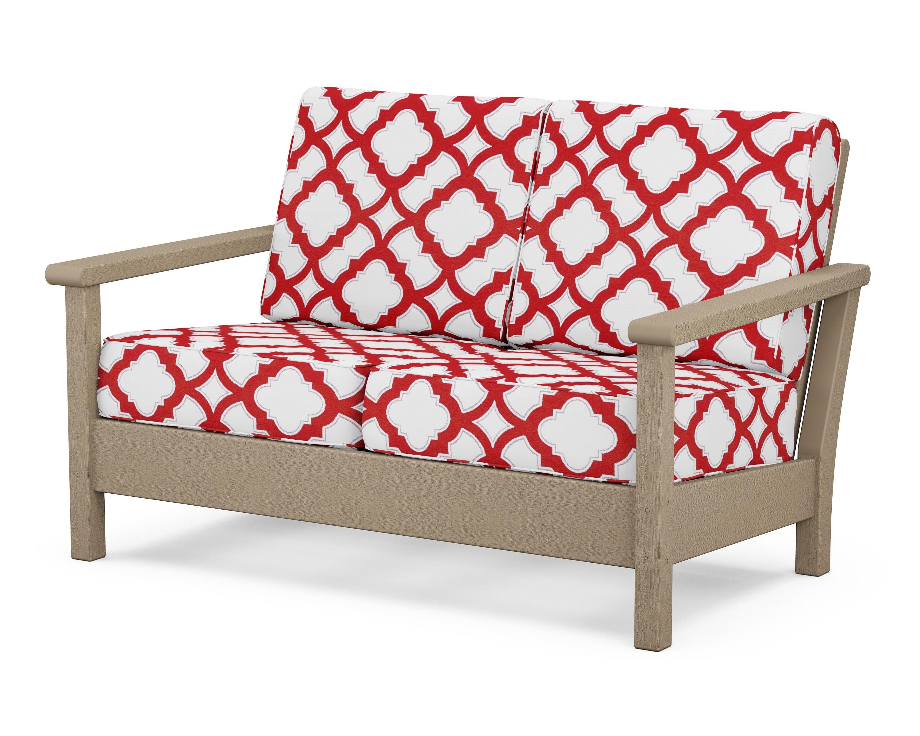 POLYWOOD® Harbour Deep Seating Loveseat in Vintage Sahara / Trellis Crimson