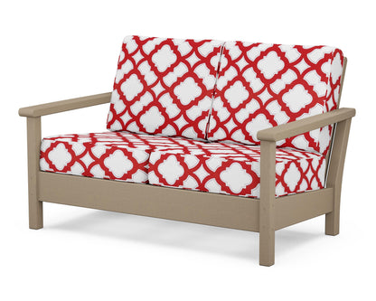 POLYWOOD® Harbour Deep Seating Loveseat in Vintage Sahara / Trellis Crimson