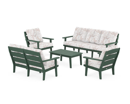 POLYWOOD® Lakeside 5-Piece Lounge Sofa Set in Green / Leaf Dune Burlap