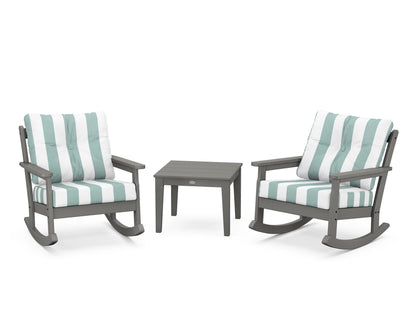 POLYWOOD® Vineyard 3-Piece Deep Seating Rocker Set in Slate Grey / Cabana Stripe Glacier Spa