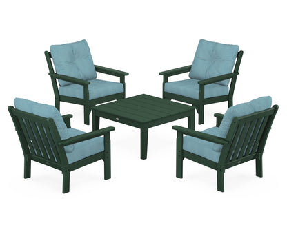 POLYWOOD® Vineyard 5-Piece Deep Seating Conversation Set in Green / Lattice Sky Blue
