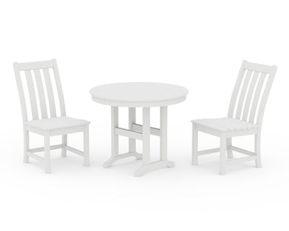 POLYWOOD® Vineyard Side Chair 3-Piece Round Dining Set in White