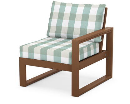 POLYWOOD® EDGE Modular Right Arm Chair in Teak / Buffalo Plaid Glacier Spa